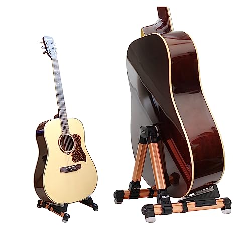 Foldable Guitar Stand, Meeland Universal A-Frame Guitar Stand, Adjustable and Portable Guitar Rest for Acoustic Guitars,Electric Guitars, Bass and Ukulele Ideal for Stage and Home/Rose Gold - Image 2