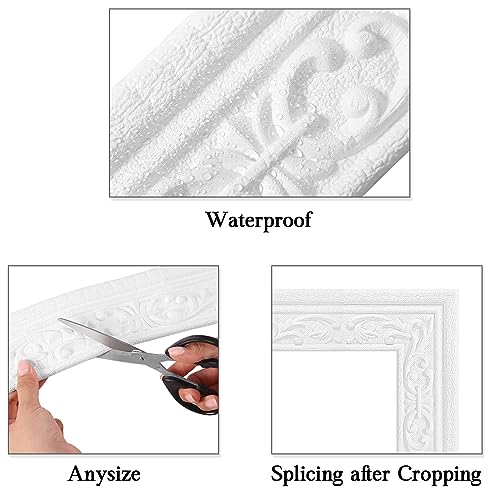 TaoBary 8 Roll 90 x 3 Inch Self Adhesive Flexible Foam Molding Trim Wallpaper Border 3D Sticky Decorative Wall Lines Peel and Stick Wall Baseboard Trim for Hotel Home DIY Decoration (White) - Thumbnail 6
