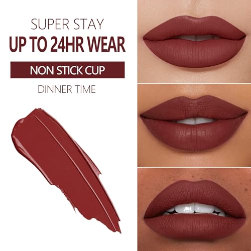 Image of MAKI YIKA 2Pc Matte Liquid Lipstick Set Dark Red Nude Lipstick Long Lasting