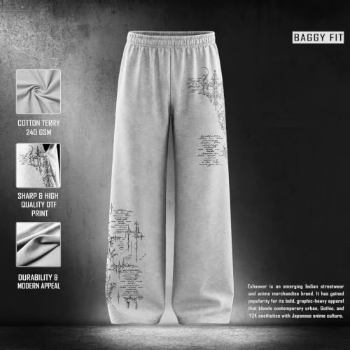 Image of Aesthetic Gothic Wide Leg Pants for Men | Tribal Print Baggy Streetwear | Oversized Track Pants with Elastic Waist | Black and White Relaxed Fit Bottoms