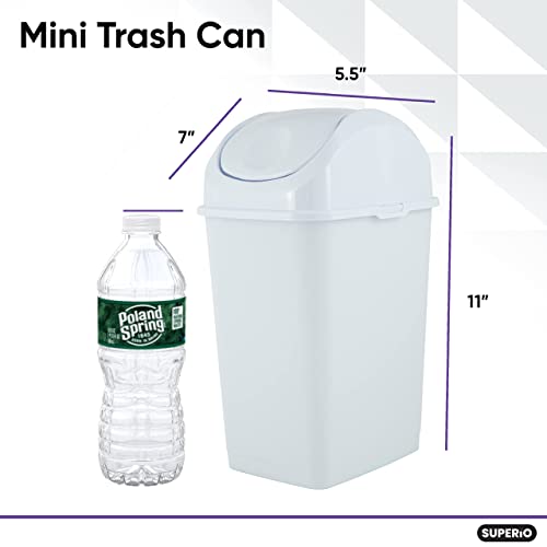 Image of Superio Swing Top Trash Can,Set of 3 Waste Bins for Home, Kitchen, Office, Bedroom, Bathroom, Ideal for Large or Small Spaces - White (White-10 qt+2 5 qt)
