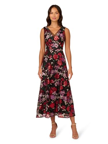 Image of Adrianna Papell Women's Floral Sequin Ankle Dress, Black Multi, 8