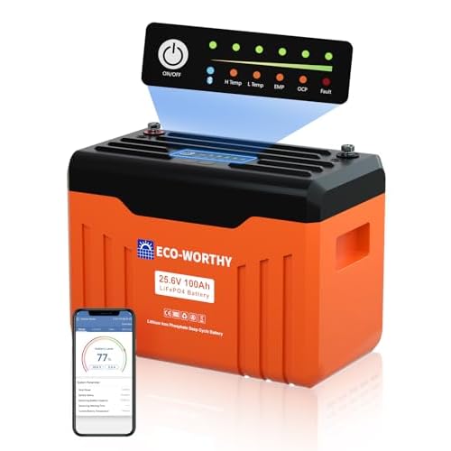 ECO-WORTHY 24V 100AH Bluetooth Lithium Battery with SOC LED Display, Built-in BMS with Low Temperature Protection, 15000+ Cycles Smart LiFePO4 Battery