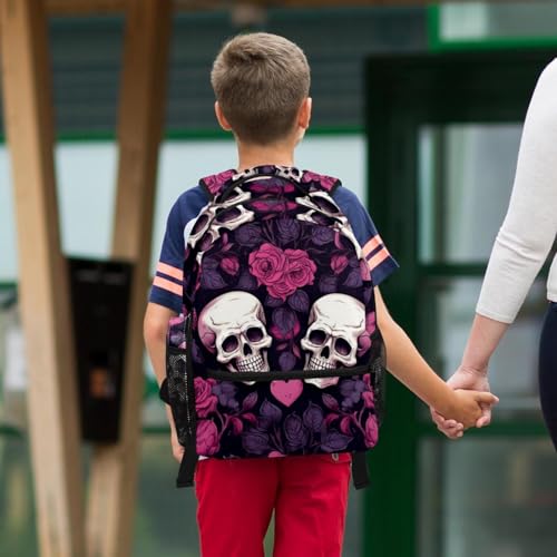 Sac à dos fleurs et tête de mort avec trousse, ensemble multicolore pour ado - 6
