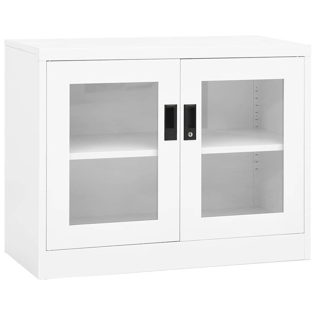 Armoire de bureau blanche en acier 90x40x70cm avec portes en verre
