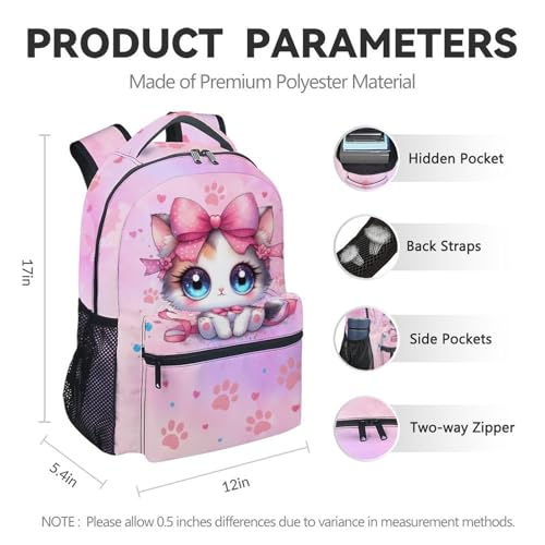 Cat Backpack for Girls, 17 Inch Cute Kids Backpacks for Elementary School, Pink Large Capacity Animals School Bag for Kindergarten4