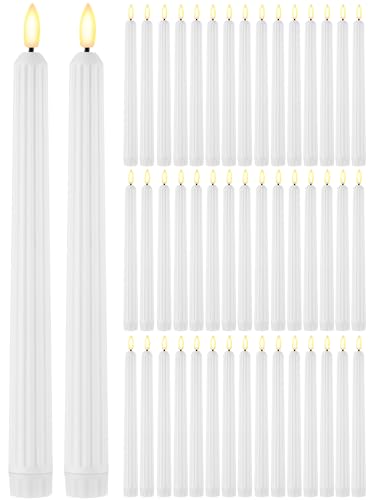 Image of Funtery 48 Pcs Flameless LED Taper Candles Battery Operated Candles Bulk Realistic LED Candlesticks Flickering for Wedding Church Party Home Decor(White,11 Inch,Romantic Style)