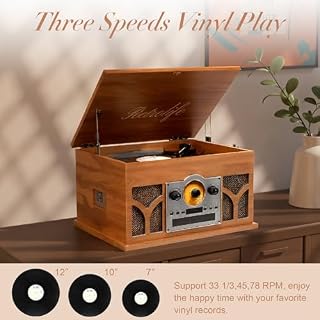 10-in-1 Record Player with Built-in Speakers Wireless Playback, CD & Cassette Player, USB Player, AM/FM Radio, 3 Speeds Turntable Vinyl Record Player Mahogany - Les Beatles, Paul McCartney, John Lennon, RIngo Starr, George Harrison 10-in-1 Record Player with Built-in Speakers Wireless Playback, CD & Cassette Player, USB Player, AM/FM Radio, 3 Speeds Turntable Vinyl Record Player Mahogany – Image 6