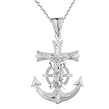 Claddagh Gold Religious Jewelry Exquisite Sterling Silver Sparkle Cut Nautical Crucifix Cross Anchor Pendant Necklace, 18