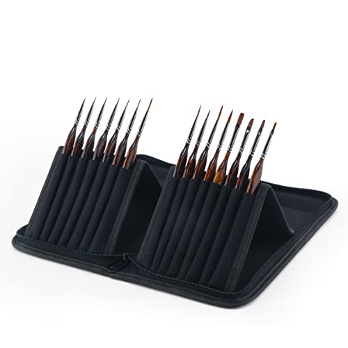 Transon Artist Detail Paint Brushes With Case 15Pces For Model Miniature Painting, Nylon, Dark Brown #TOP5
