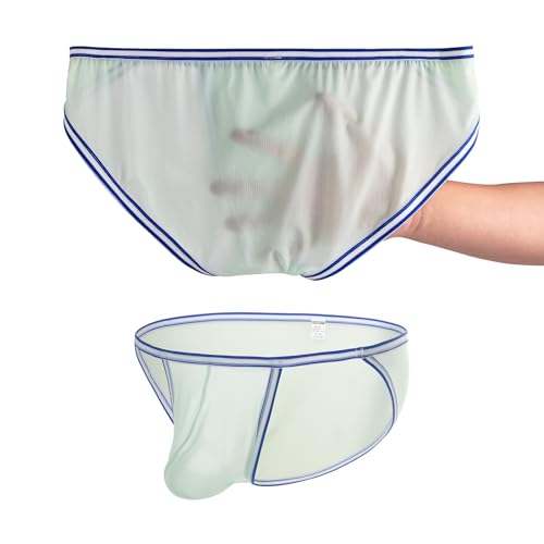 JINSHI Mens Sexy Mesh See Through Underwear Briefs Silk Breathable Low Rise Underwear with Bulge Pouch,Ultra-Thin
