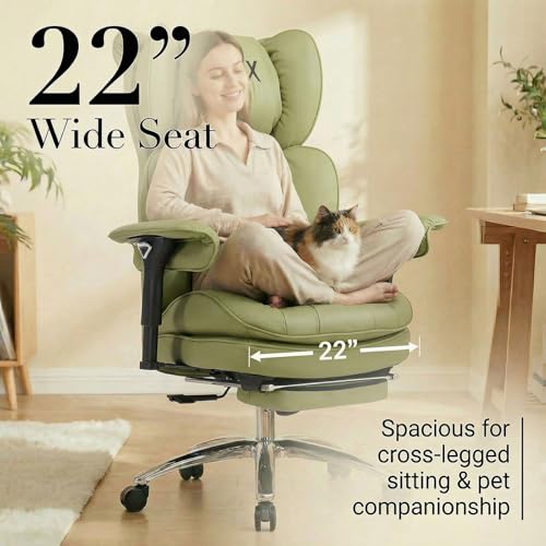 Image of Efomao Big & Tall Desk Chair, Wide Executive Office Chair with Footrest Green