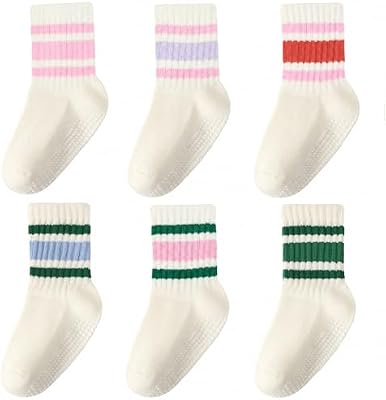 scenicamp 6 Pairs Toddler Grip Socks with Stripe Heart Age 1-5 Years