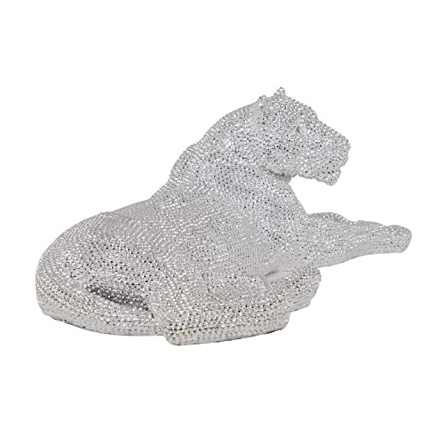 Deco 79 Polystone Leopard Sculpture With Carved Faceted Diamond Exterior, 39" X 19" X 14", Silver #TOP5