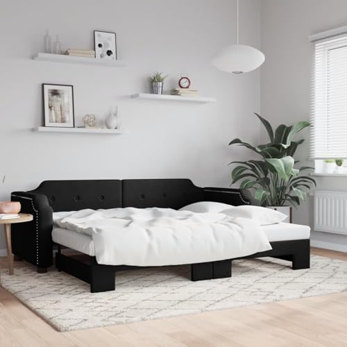 Gecheer Tagesbett Ausziehbar Schwarz 80x200 cm Stoff, Schlafsofa Tagesbett Schlafcouch für Wohnzimmer Gästezimmer kleine Wohnungen3197631
