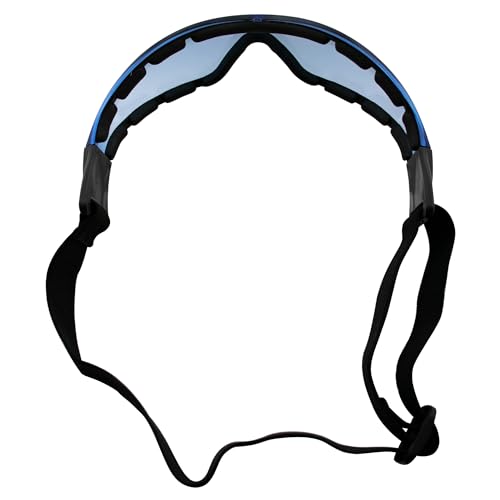 Birdz Eyewear Boogie Foam Padded Motorcycle Ski Skydiving Z87.1 Safety Goggles Black Frame with Blue Mirror Lenses Anti-Fog
