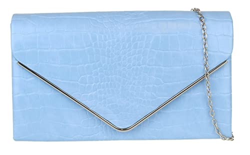 Pochette en similicuir crocodile femme avec cadre métallique