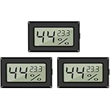 EEEKit Paquete de 3 Higrómetro Termómetro, LCD Digital Mini Medidor de Temperatura y Humedad para Invernadero Oficina, Negro