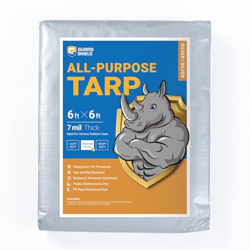GUARD SHIELD Silver Tarp Waterproof 6x6 Feet Medium Duty All Purpose Poly Tarps Cover 7mil