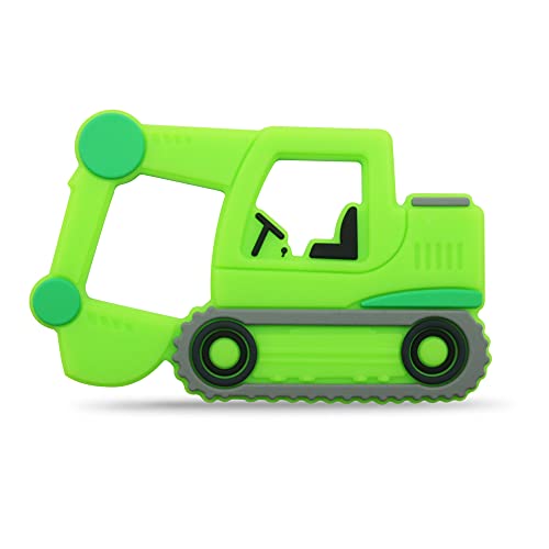 Image of AmazingM Car Series Baby Teething Toys,Food Grade Silicone Chew Teether for 3 Months+ Infant Boy and Girl,Toddler Sensory Chewing Teether,BPA Free. (Excavator, Green)