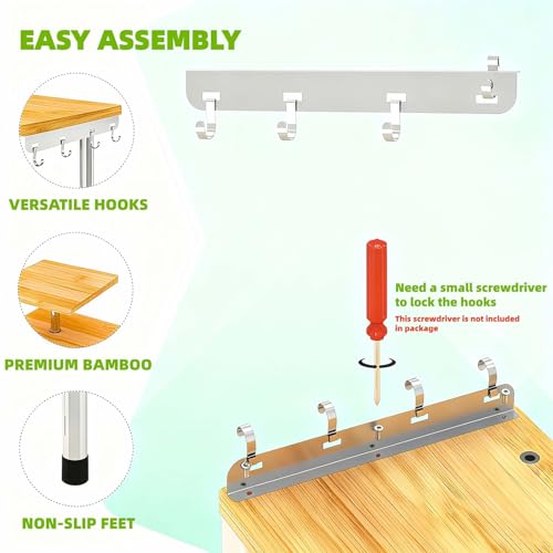 SOONHUA Estantería esquinera para cocina, 3 niveles, encimeras de cocina, organizador con 4 ganchos laterales, orientación ajustable, ahorra espacio, estantería de cocina para cocina y cafetería - imagen 3