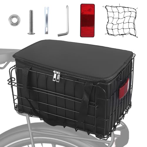 Fahrradkorb Hinten, Faltbarer Fahrradkorb Metall mit Herausnehmbarer Wasserdichter Tragetasche, Fahrradzubehör Rahmenkorb zum Transport von Hunden, Haustieren für E-Bike Mountainbike Citybike Cruiser