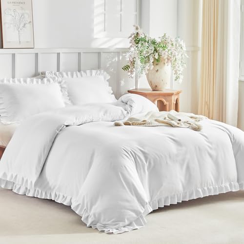 Tokokimo Juego de cama de matrimonio de 240 x 220 cm, juego de cama de 3 piezas de microfibra con volantes, compuesto por 1 funda nórdica de 240 x 220 cm y 2 fundas de almohada de 50 x 80 cm, color