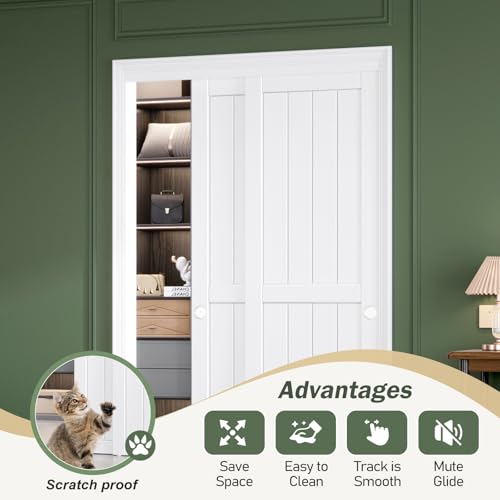 Image of FREDBECK White Sliding Closet Door 48x80(Double 25inch),Bypass Door H Frame