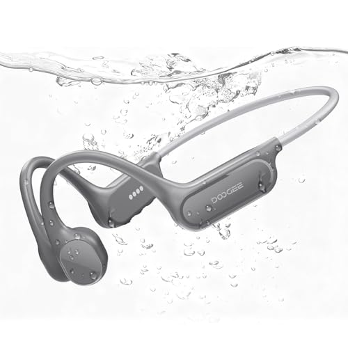 DOOGEE Bone Conduction IP68 Waterproof Swimming Headphones, 10H Battery Life Sports Running Wireless Bluetooth 5.4 Open Earphones Dual Modes for Cycling, Underwater Swimming, Fitness (LIGHTGRAY)