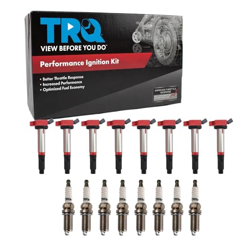 TRQ Ignition Coil and Spark Plug Kit 16 Piece Coil on Plug Compatible with 2007-17 Lexus LS460 08-16 LS600h 08-21 LX570 10-21 GX460 08-21 Toyota Land Cruiser Sequoia Tundra