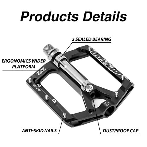Alston Mtb Bike Pedals Cnc Bike Platform Pedals Cycling Pedals 3 Sealed Bearings 9/16 Non-Slip Bicycle Pedal For Bmx Mountain Road Bike #TOP3
