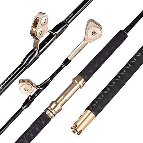 BERRYPRO Bent/Straight Butt Trolling Rod 1-Piece / 2-Piece Saltwater Offshore Fishing Rod Big Game Roller Rod Conventional Boat Fishing Pole (Straight Butt - Roller Guide - Length 6'-1pc(80-150lbs))