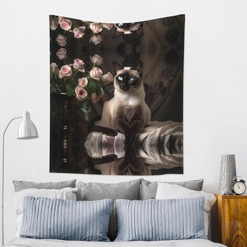 Tapisserie murale chat siamois décorative salon 152x129 cm