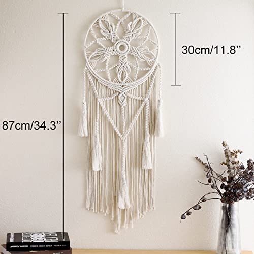 Macrame Wall Hanging Hand Woven Boho Home Chic Geometric Art Decor Snowflake Mandala Dream Catcher With Tassels For Bedroom Nursery Apartment Dorm Wedding Decoration Gift For Birthday 35" L X 12" W #TOP4