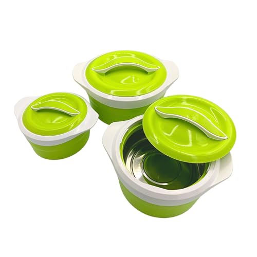 3 Pagen® Thermoschüsseln Grün 3er-Set – Servierschüsseln zum Kalt- & Warmhalten von Speisen – hält die Temperatur bis zu 6 Stunden – platzsparend verstaubar – Kapazität: 500ml, 1000ml & 1500ml (Grün)