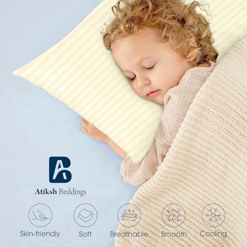 Image of Atiksh Beddings 12x16 Toddler Travel Pillow Cases, Pack of 2, 100% Egyptian Cotton, 600 Thread Count, Zipper Closure, Small Pillowcase for Kids, Daycare, Preschool & Travel, Ivory Stripe