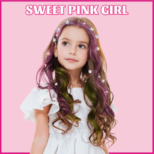 Temporary Hair Chalk with Hair Gem Stamper Kit, Hair Styling Tool with REUSABLE Shining Diamonds, Washable Hair Chalk Hair Color Dye for Girls, Toys Gifts for Girls Ages 4 5 6 8-12