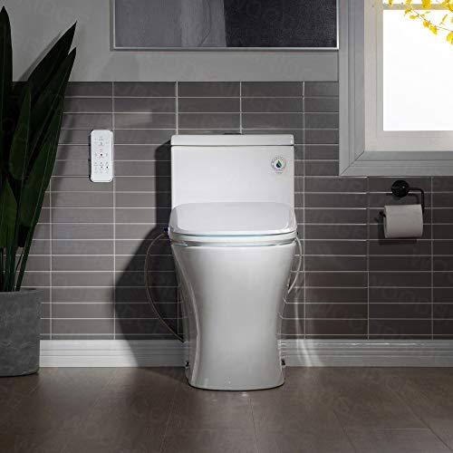 Woodbridge T-0023 Elongated One Piece Toilet With Smart Bidet Seat, Electronic Advanced Self Cleaning, Softclose Lid, Adjustable Water Temperature, Led Nightlight, Heated Seat, Warm Air Dryer. White #TOP1