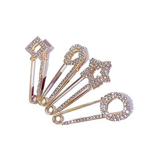 4 Pcs Rhinestone Safety Pin Brooch Pins Faux Crystal Brooches Pin Jewelry Safety Pins Sweater Shawl Clips Set Fashion Safety Pins Scarves Clasp Pin Jewelry Brooches Pins for Women Girls - A