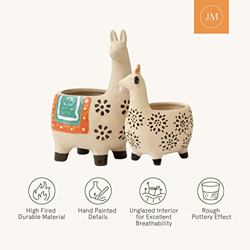 Ceramic Animal Succulent Planter Pots - 6.1 + 4.5 Inch Cute Alpaca / Llama & Goat Rough Pottery Unglazed Flower Plant Pots Indoor With Drainage For Herb Cactus Air Plants, Home Decor Gifts #TOP3