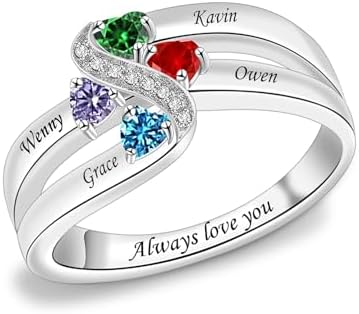Sterling Silver Mothers Rings with Birthstones Ring for Women Per...