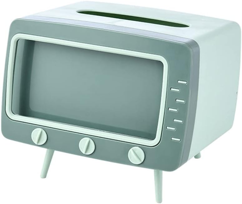 Multi Functional Tissue Box Desktop TV Drawer Retro with Mobile Phone Holder Storage(C)