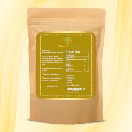 Cure wid Pure Organic Dried Yarrow Herb - 4 oz Non-GMO Cut & Sifted Yarrow Flower - Organic Yarrow Tea for Wellbeing