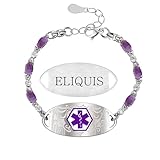 Zircobic Stylish Lightweight Purple Zirconia Medical Alert Bracelet with Laser Engraved ELIQUIS Stainless Steel Tag, Comfortable and Waterproof, Perfect for Daily and Fitness Wear