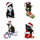 Gatos Negros Adorno de Navidad, 4PCS Gatos Negros Decoración Colgante de Navidad Decoración de árboles Adornos Colgantes de Coche Recuerdo para Fiestas de Navidad Regalo
