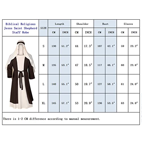 Irtysh Mens Biblical Saint Joseph Costume Jesus Robe Sherherd Costume Staffs Headwrap Hat Waist Rope Set(Brown M) by Irtysh - Image 2