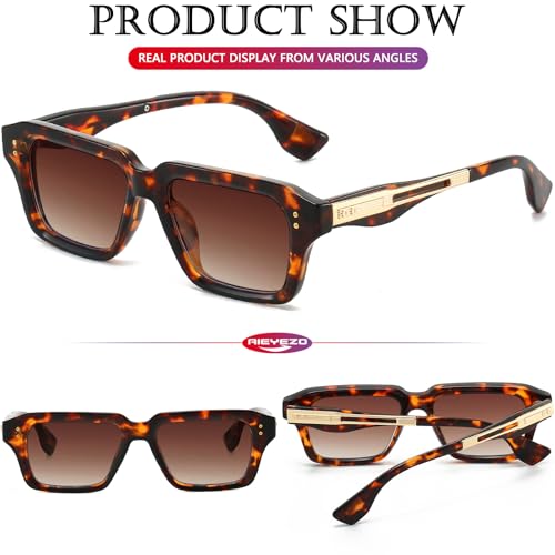 Image of AIEYEZO Rectangle Sunglasses for Men Women Fashion Square Frame Sun Glasses 90's Retro Designer Shades