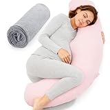 Momcozy J Shaped Pregnancy Pillows with Replacement Cover, Maternity Body Pillow for Pregnancy, Soft...