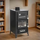 Dmora - Holzofen Dtavernell, Holzkamin, Holzfeuerstelle, Rustikaler Ofen, Made in Italy, 49x45 h92 cm, Schwarz