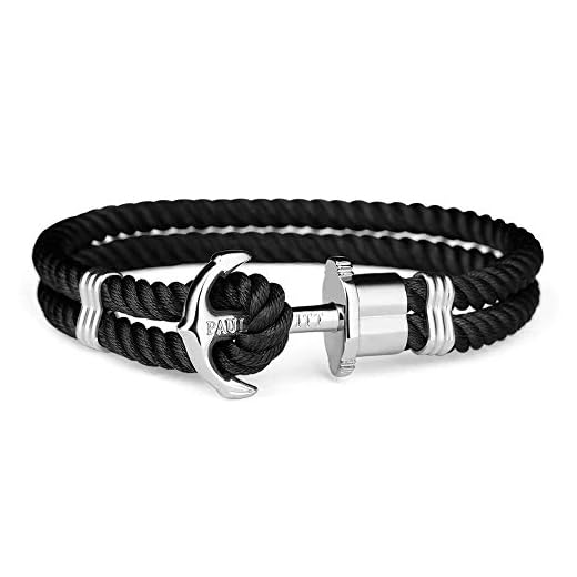 PAUL HEWITT PHREP - Bracciale donna e uomo ad ancora - Bracciali unisex in nylon (nero) con ciondolo ancora in acciaio inossidabile (acciaio)